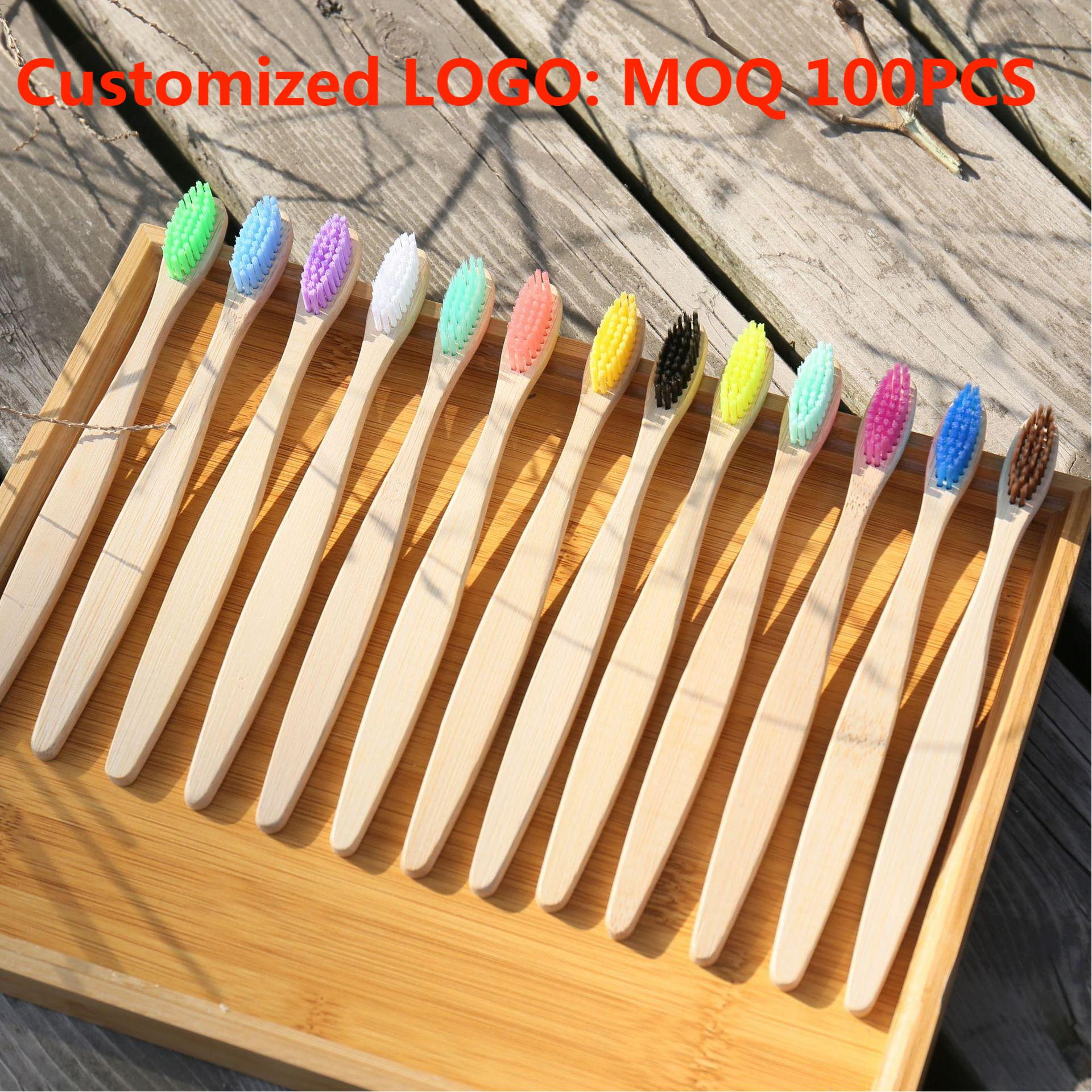 Teeth Whitening Logo - 100PCS Colorful Natural Bamboo Toothbrush Set