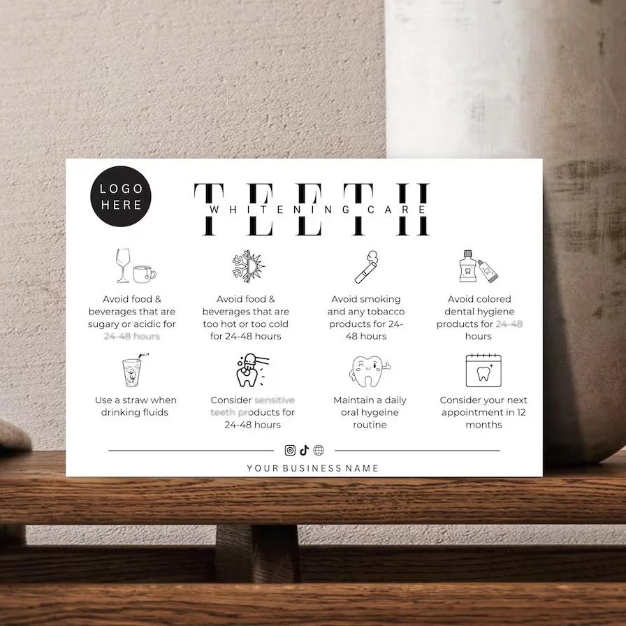 Teeth Whitening Logo - Custom Teeth Whitening Aftercare Instruction Cards